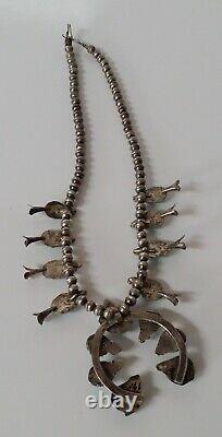 Vintage Navajo Turquoise Squash Blossom Sterling Silver Collier 19
