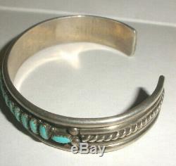 Vintage Navajo Vieux Pion Turquoise Bracelet En Argent Sterling Petit Point