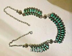 Vintage Old Pawn Zuni Petit Point Collier Sterling Argent Turquoise 3 Parties