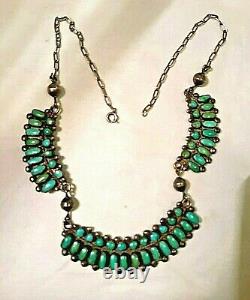Vintage Old Pawn Zuni Petit Point Collier Sterling Argent Turquoise 3 Parties