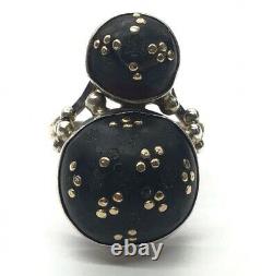 Vintage Or 14k Et Argent Sterling Taille De Bague 6 Globes Speckled Jaune Noir
