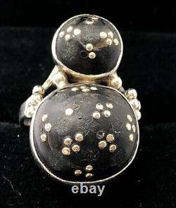Vintage Or 14k Et Argent Sterling Taille De Bague 6 Globes Speckled Jaune Noir