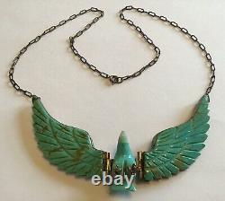 Vintage Sheila Tso Navajo Sterling Argent Turquoise Eagle Pendentif Collier