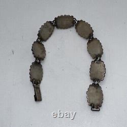 Vintage Sterling Argent Aqua Chalcedony Set Boucles D'oreilles Bracelet Antique Mexic