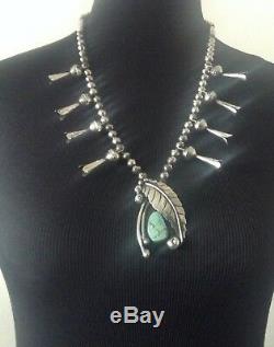 Vintage Sterling + Turquoise Squash Blossom Collier Signé Michael Cheval