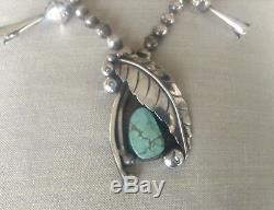 Vintage Sterling + Turquoise Squash Blossom Collier Signé Michael Cheval