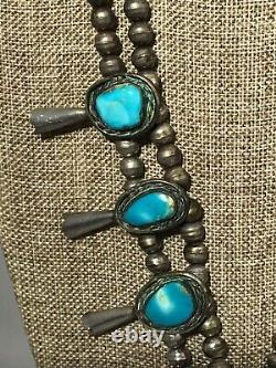 Vintage Streling Silver Large Squash Blossom Collier Turquoise 14946/ecc/osf