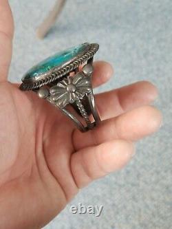 Vintage Turquoise Sterling Silver Navajo Native American Cuff Bracelet Vieux Pawn