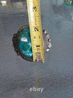 Vintage Turquoise Sterling Silver Navajo Native American Cuff Bracelet Vieux Pawn