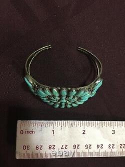 Vintage Zuni Petit Point Sterling Argent Turquoise Cuff Bracelet Navajo Native