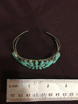 Vintage Zuni Petit Point Sterling Argent Turquoise Cuff Bracelet Navajo Native