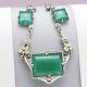 Vtg 1930s Art Déco Argent Sterling Naturel Chrysoprase Collier Marcasite