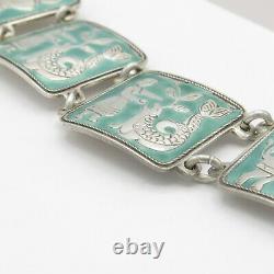 Vtg David Andersen Norvège Aqua Green Enamel Fairytale Sterling Silver Bracelet