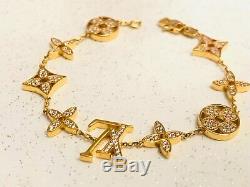 Vtg Domaine Louis Vuitton D'or Chaîne En Argent Sterling Monogram Bracelet Fleur
