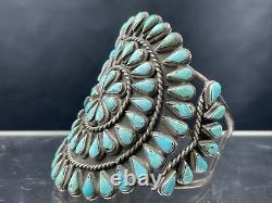 Vtg Énorme 91g Vieux Pawn Navajo Cluster Turquoise Sterling Bracelet De Cuff En Argent