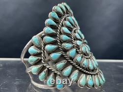Vtg Énorme 91g Vieux Pawn Navajo Cluster Turquoise Sterling Bracelet De Cuff En Argent
