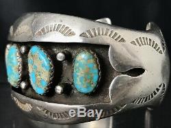 Vtg Old Pawn Navajo En Argent Sterling Cluster Spiderweb Turquoise Bracelet 99