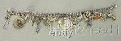 Vtg Sterling Silver Charm Bracelet 20p Chargé Tour Eiffel Abeille Baiser Clé De Chaussure 52g