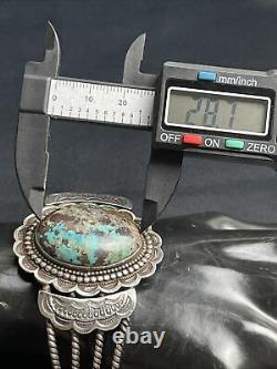 Vtg Vieux Pawn Navajo Détaillé Turquoise Sterling Bracelet En Argent Cuff 48g