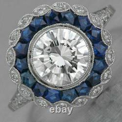 White & Blue Cz 1.25 Carat Vintage Art Déco Anniversary Ring 925 Argent Sterling