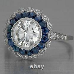 White & Blue Cz 1.25 Carat Vintage Art Déco Anniversary Ring 925 Argent Sterling