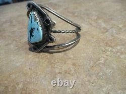 Wide Older Vintage Navajo Sterling Argent Turquoise Open Work Bracelet